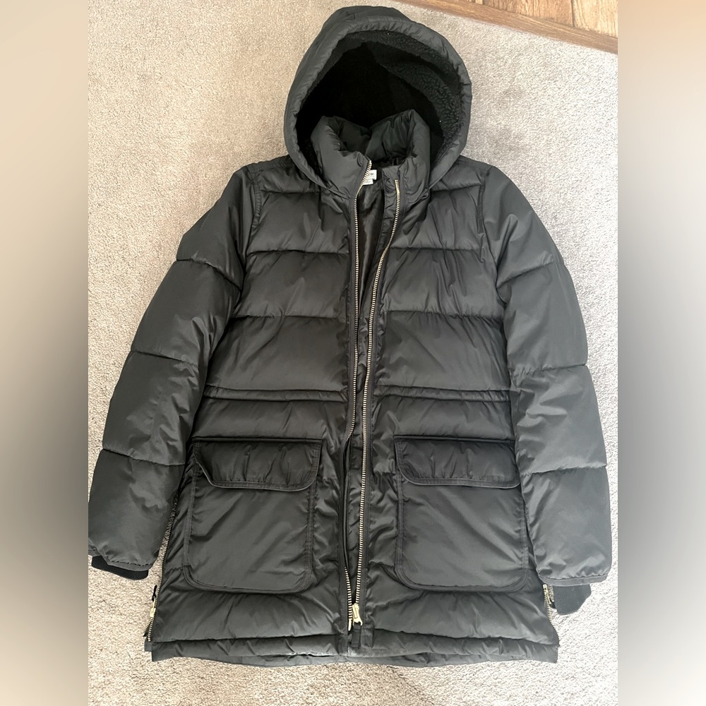 J. Crew Puffer Jacket Black with gold hardware